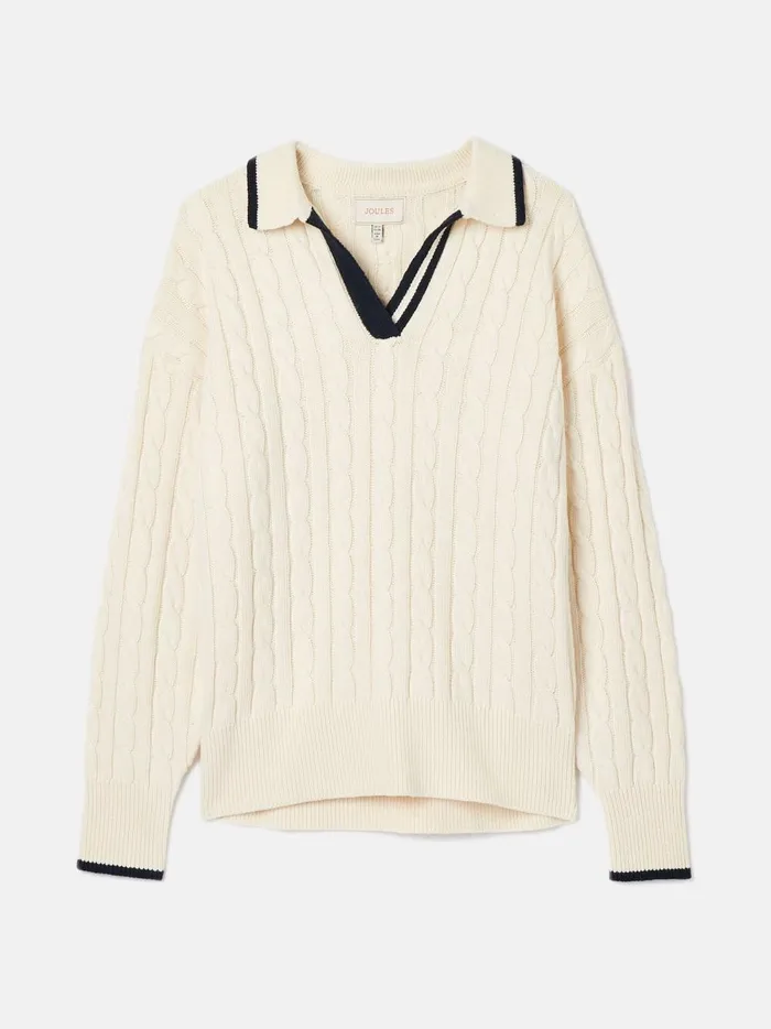 Joules Knitwear Women CreamNavy Cable Knit Cricket Jumper