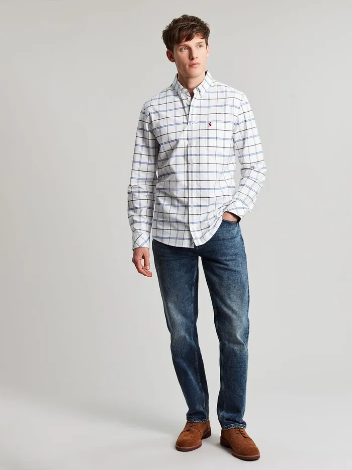 Joules Shirts Men WhiteBlue Cotton Check Shirt