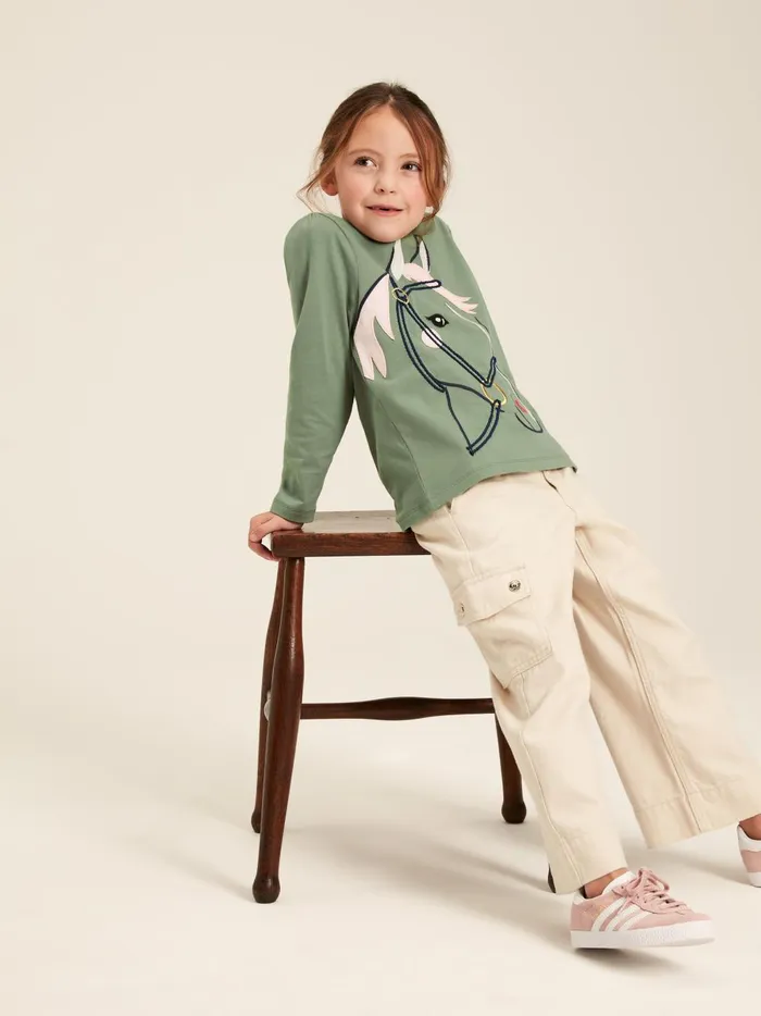 Joules Tops and Tshirts Girls Green Embroidered Horse Top