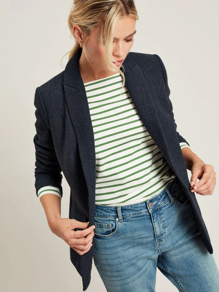 Joules Tops Women Green Striped Long Sleeve Breton Top