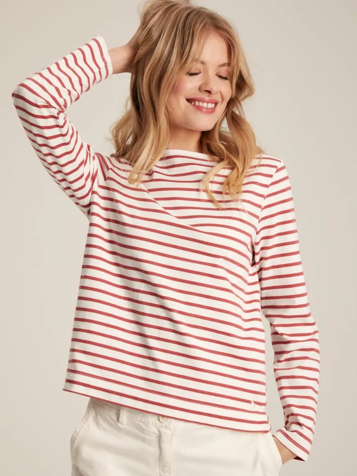 Joules Tops Women Pink Striped Long Sleeve Breton Top