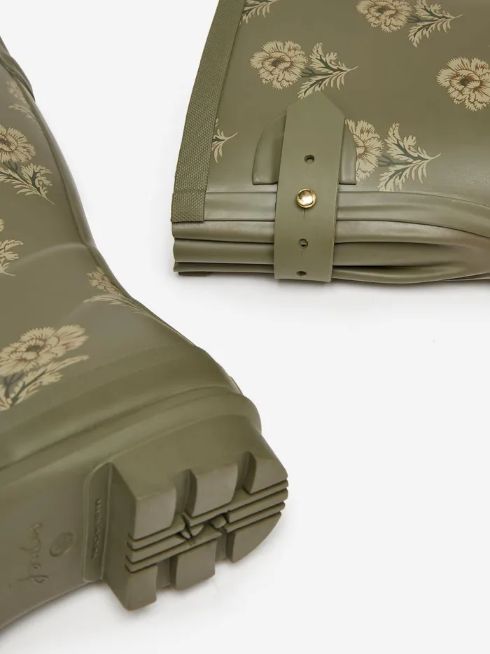 Joules Wellies Women Green Floral Adjustable Tall Wellies