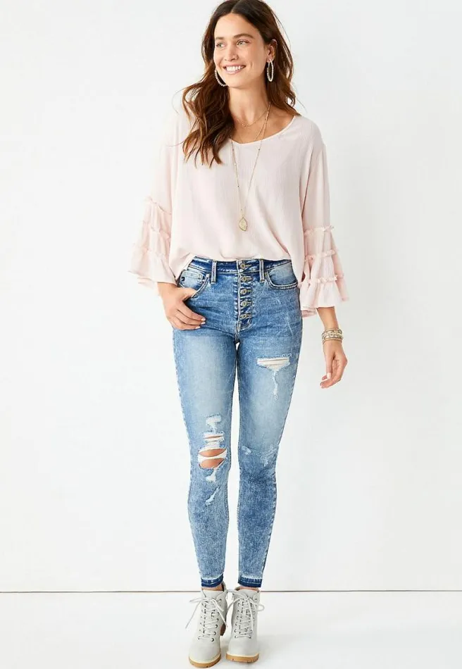 Kancan High Rise Acid Wash Destructed Skinny Jean Women Maurices Jeans