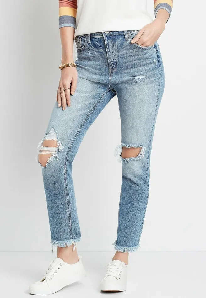 Kancan Vintage High Rise Destructed Slim Straight Ankle Jean Women Maurices Jeans