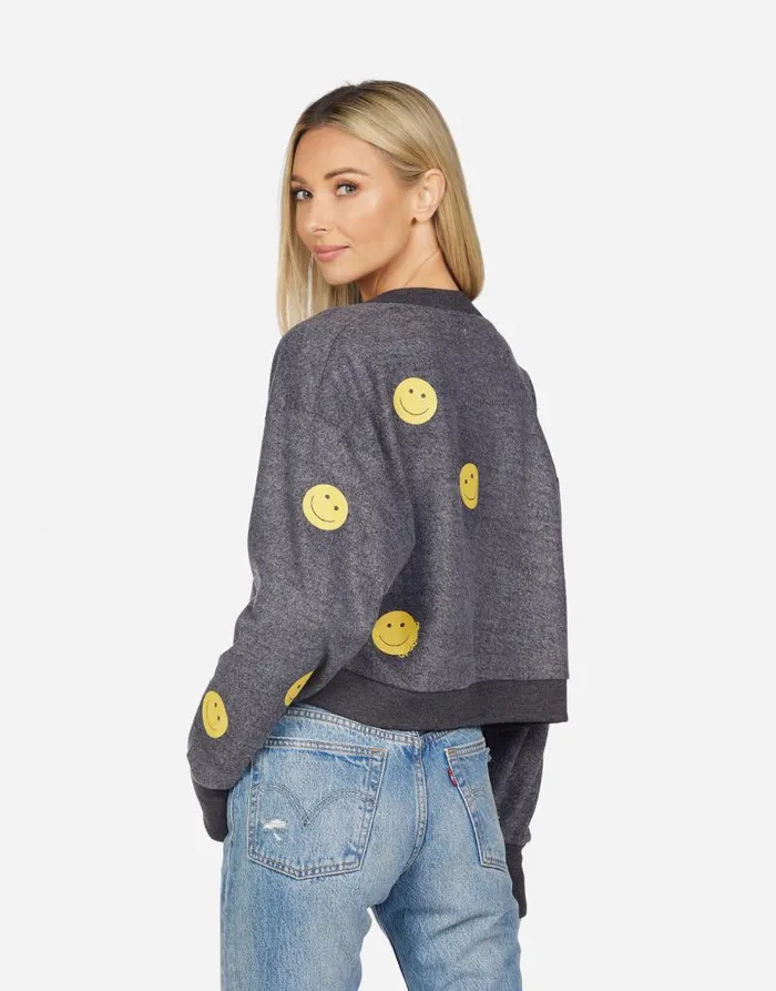 Kathryn All Over Yellow Smiley Charcoal Women Lauren Moshi Long Sleeve