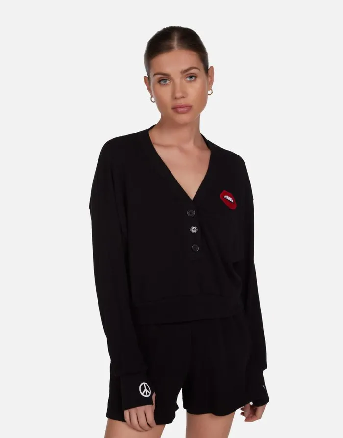Kathryn Peace Lip Patch Black Women Lauren Moshi Long Sleeve