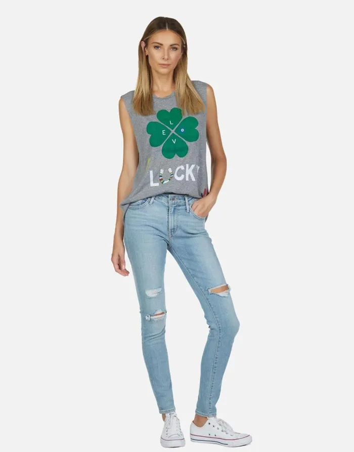 Kel Lucky Clover Heather Grey Women Lauren Moshi Tanks