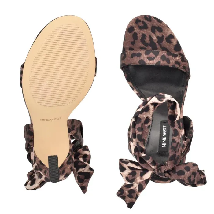 Kelsie Ankle Wrap Heeled Sandals Leopard Satin Women Nine West Sandals Kelsie Ankle Wrap Heeled Sandals Leopard Satin Women Nine West Sandals