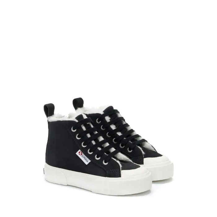 Kids Sneakers Kid Unisex 2696 KIDS STRIPE SUEDE Mid Cut BLUE GREY DKFAVORIO Superga High Top