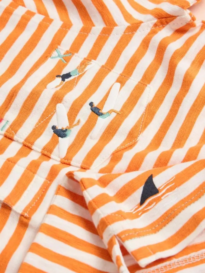 Kids TOPS White Stuff Surfers Stripe SS Polo Mid Orange