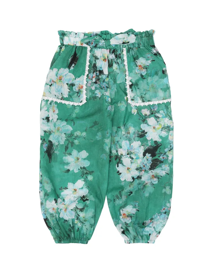 Kids Zimmermann Clothing Everley Pocket Pant Green Watercolour Floral