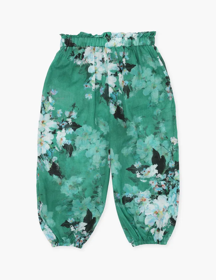Kids Zimmermann Clothing Everley Pocket Pant Green Watercolour Floral
