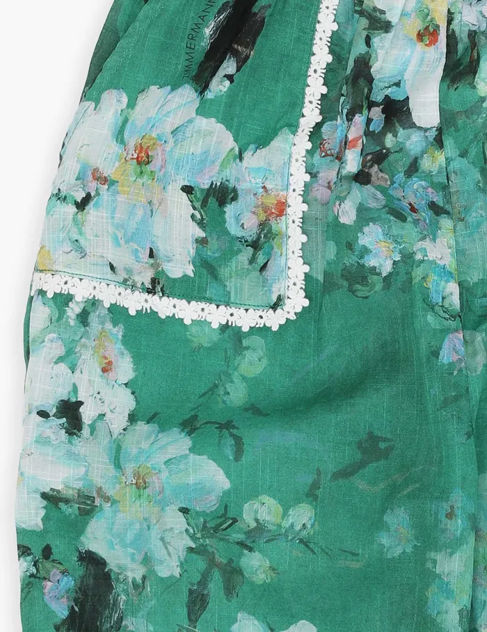 Kids Zimmermann Clothing Everley Pocket Pant Green Watercolour Floral