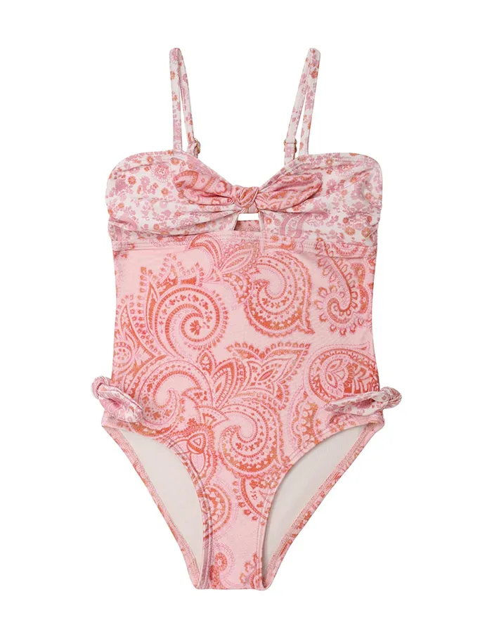 Kids Zimmermann Swimwear Ottie Tie Front 1pc Pink Paisley