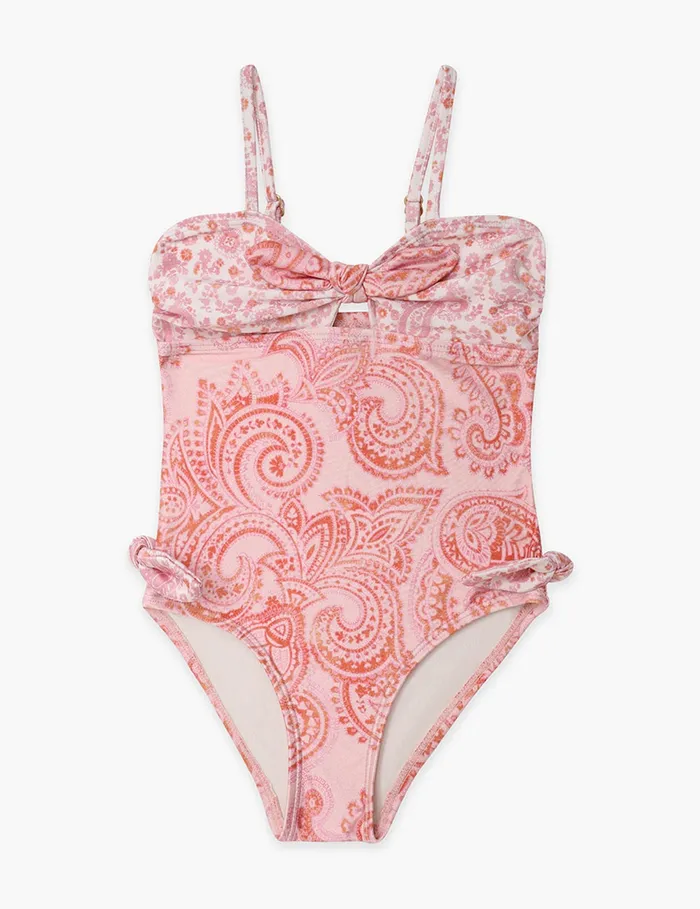 Kids Zimmermann Swimwear Ottie Tie Front 1pc Pink Paisley