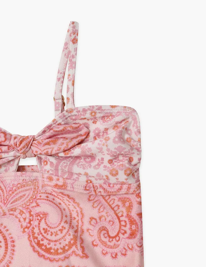 Kids Zimmermann Swimwear Ottie Tie Front 1pc Pink Paisley