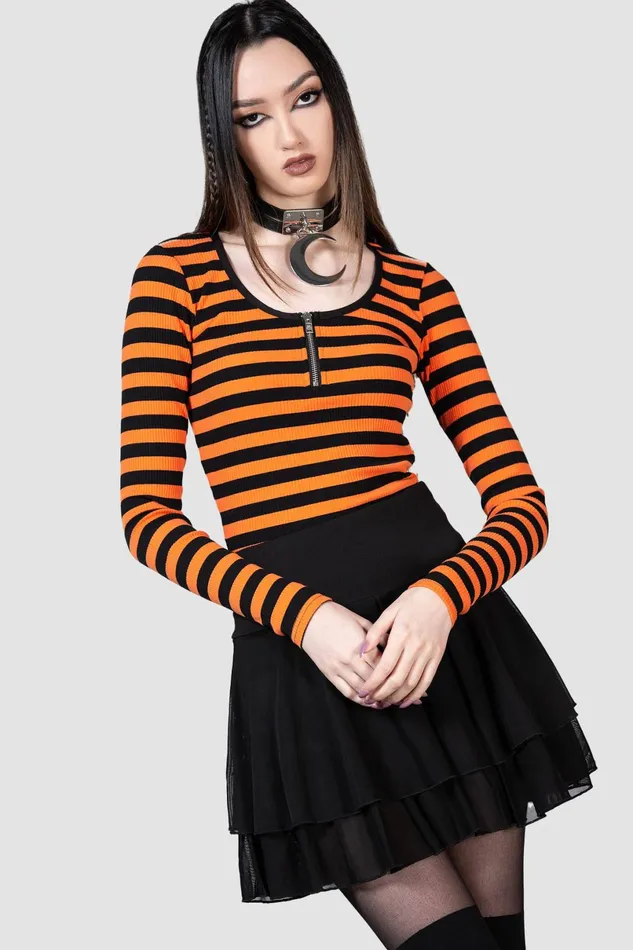 Killstar Long Sleeves Women Izora Ribbed Top PUMPKIN