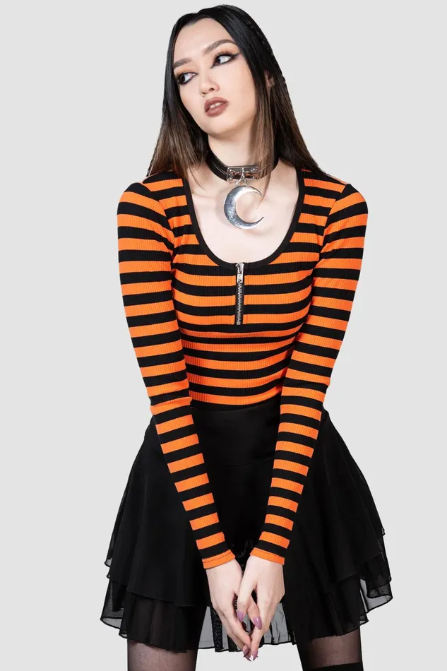 Killstar Long Sleeves Women Izora Ribbed Top PUMPKIN