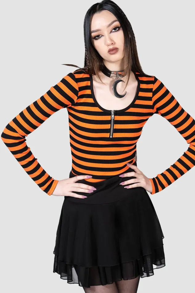 Killstar Long Sleeves Women Izora Ribbed Top PUMPKIN