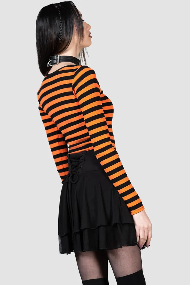 Killstar Long Sleeves Women Izora Ribbed Top PUMPKIN