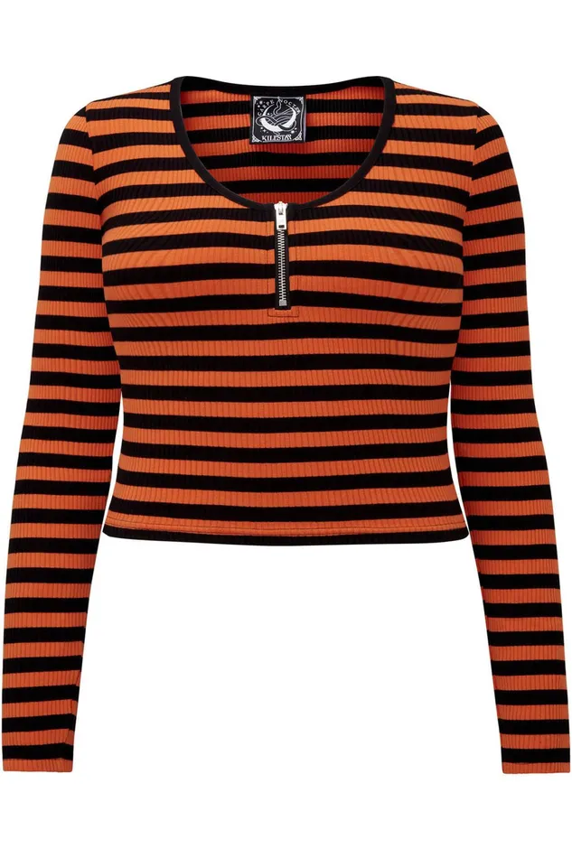 Killstar Long Sleeves Women Izora Ribbed Top PUMPKIN