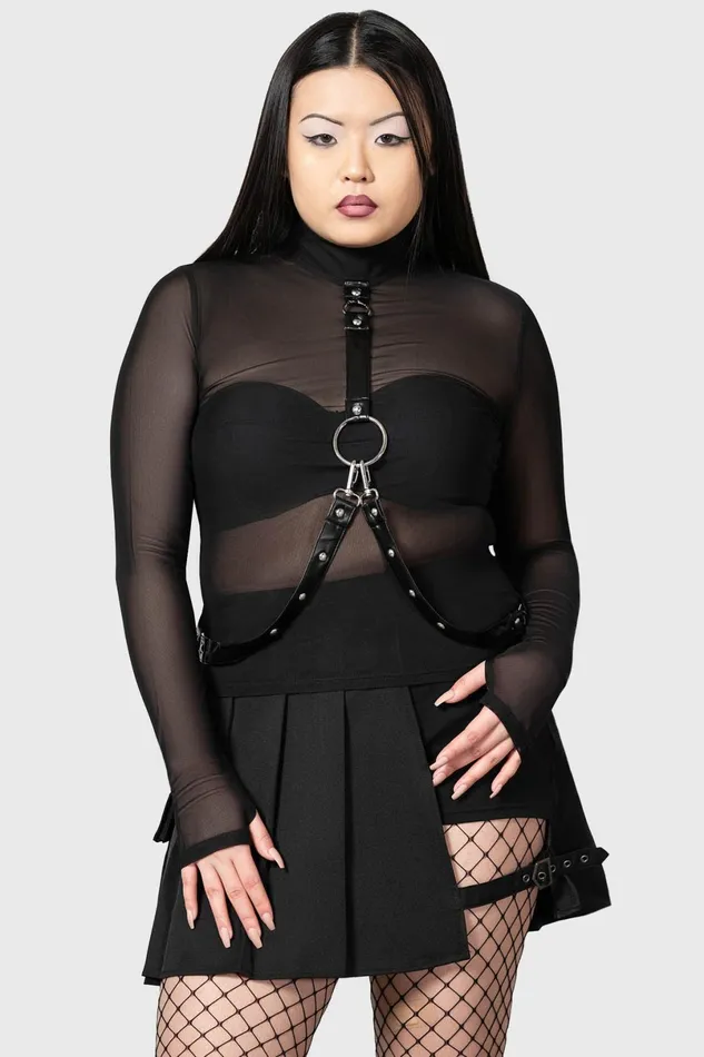 Killstar Long Sleeves Women Mock Widow Mesh Top
