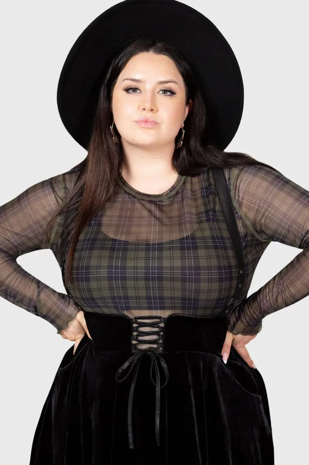 Killstar Long Sleeves Women Moss Cover Mesh Top