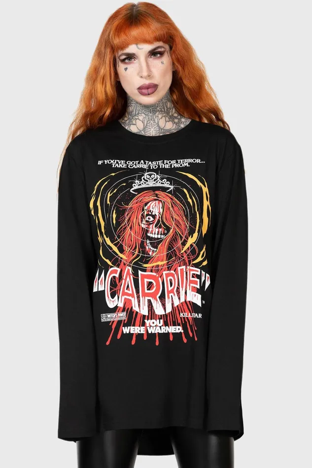 Killstar Long Sleeves Women Warned Long Sleeve Top