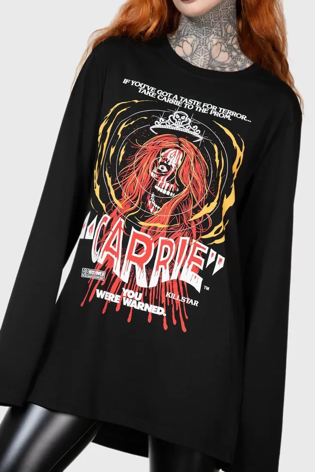 Killstar Long Sleeves Women Warned Long Sleeve Top