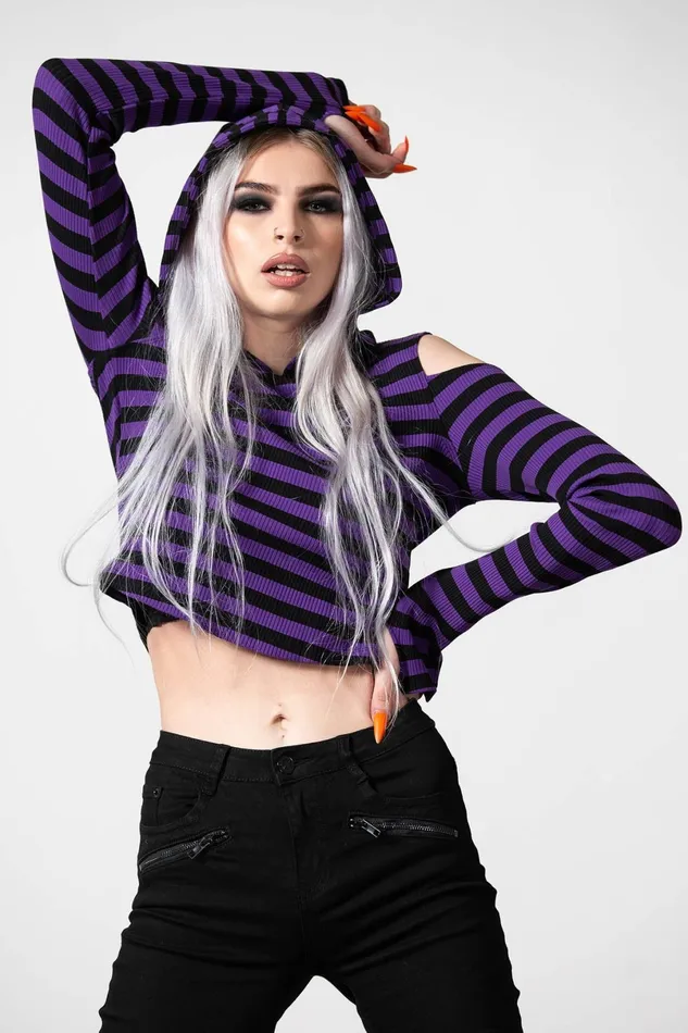 Killstar Long Sleeves Women Zephyr Hooded Top PURPLE