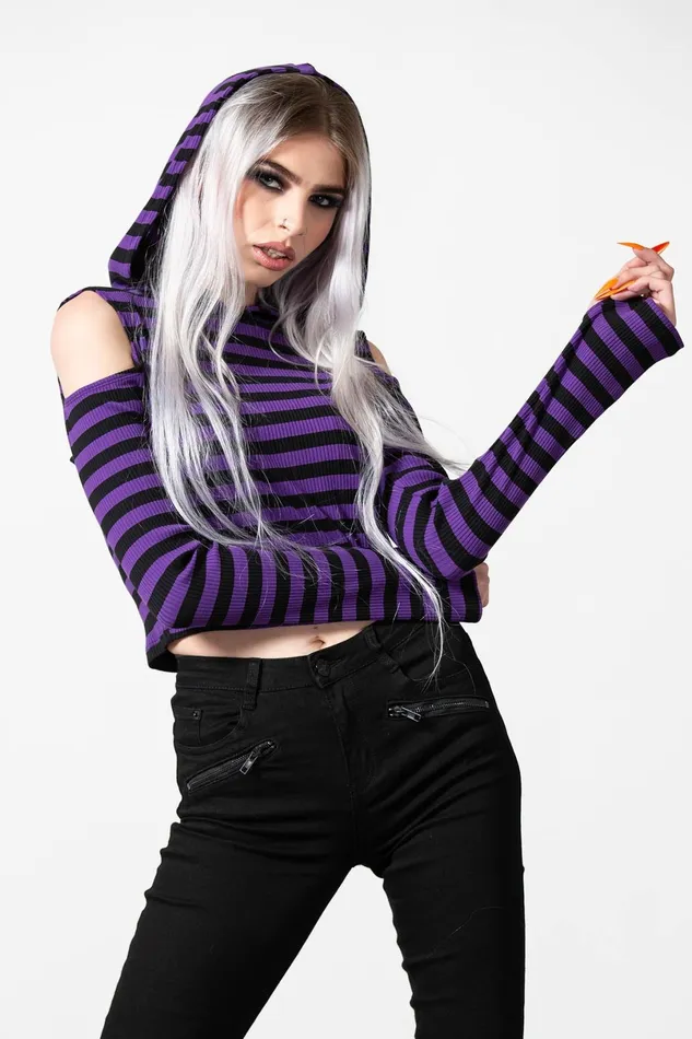 Killstar Long Sleeves Women Zephyr Hooded Top PURPLE