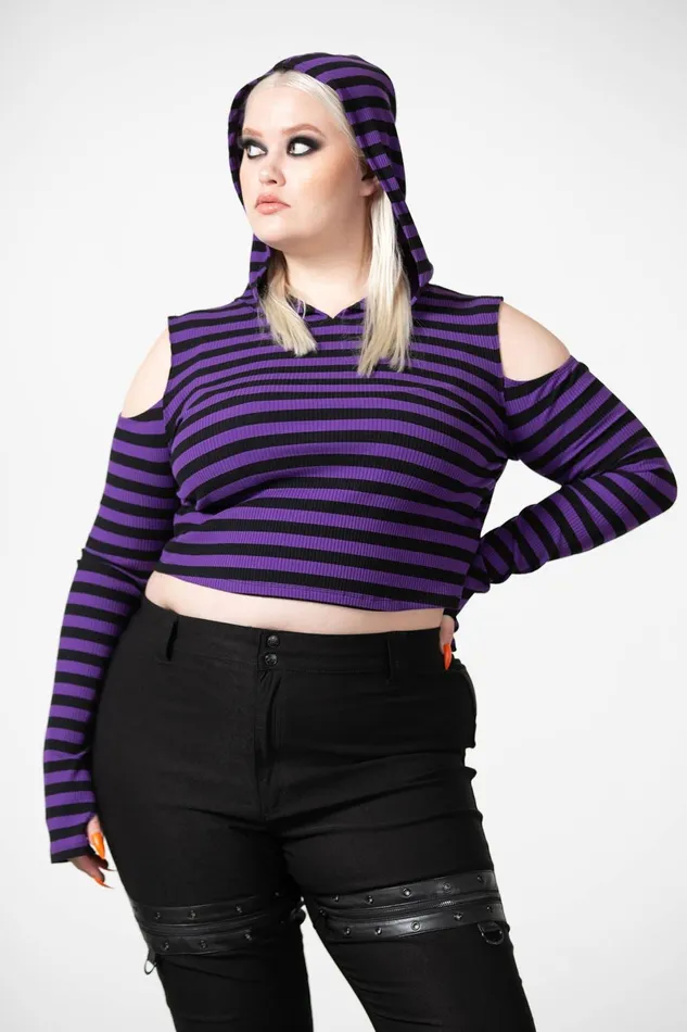 Killstar Long Sleeves Women Zephyr Hooded Top PURPLE