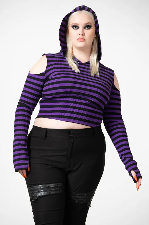 Killstar Long Sleeves Women Zephyr Hooded Top PURPLE