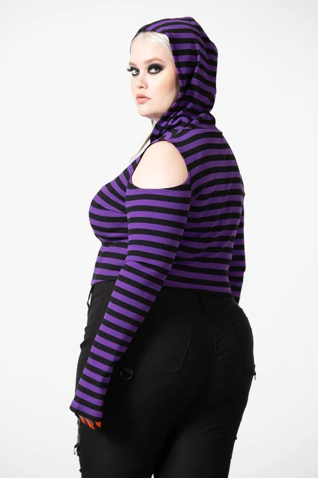 Killstar Long Sleeves Women Zephyr Hooded Top PURPLE