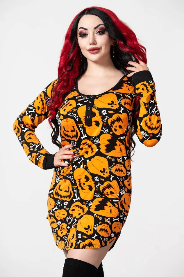 Killstar Loungewear Women Night Harvest Henley Dress