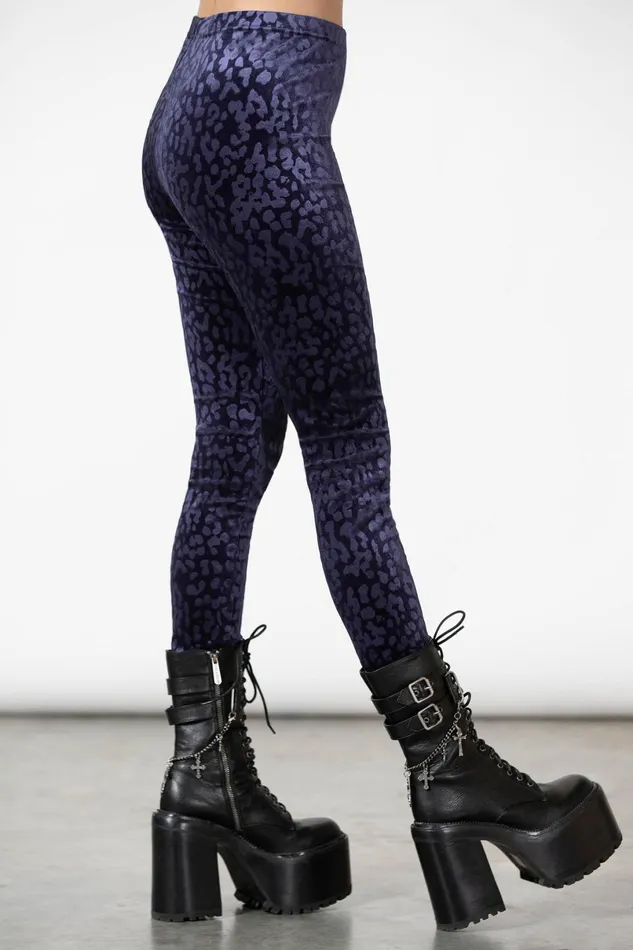 Killstar Velvet Women Caturday Leggings PLUM