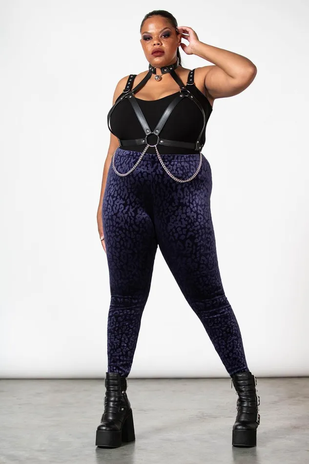 Killstar Velvet Women Caturday Leggings PLUM