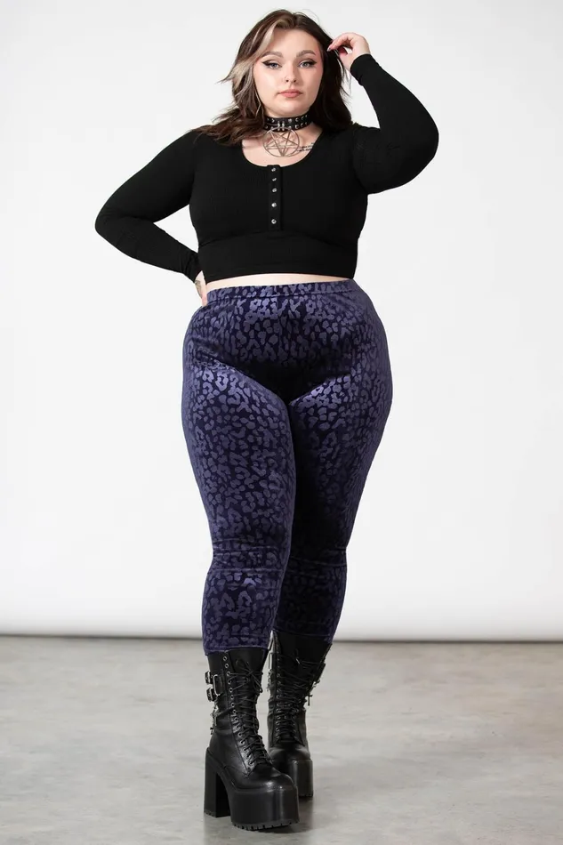 Killstar Velvet Women Caturday Leggings PLUM