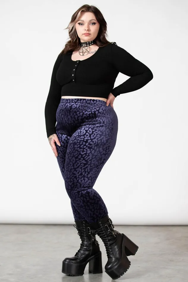 Killstar Velvet Women Caturday Leggings PLUM