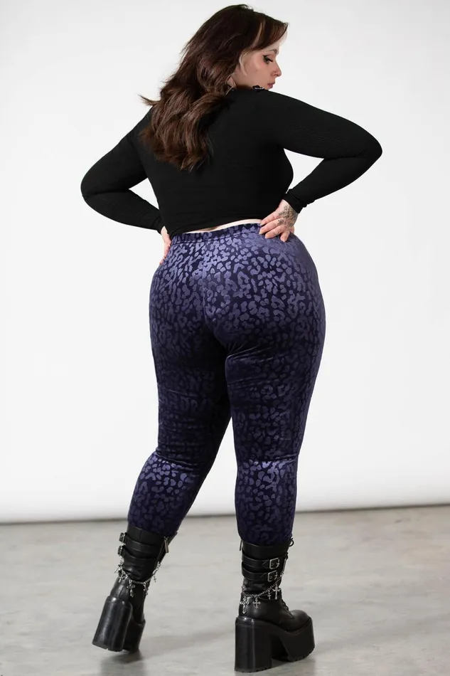 Killstar Velvet Women Caturday Leggings PLUM