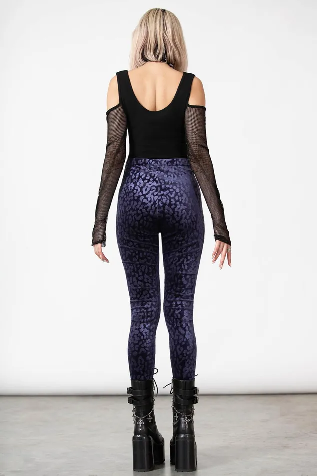 Killstar Velvet Women Caturday Leggings PLUM