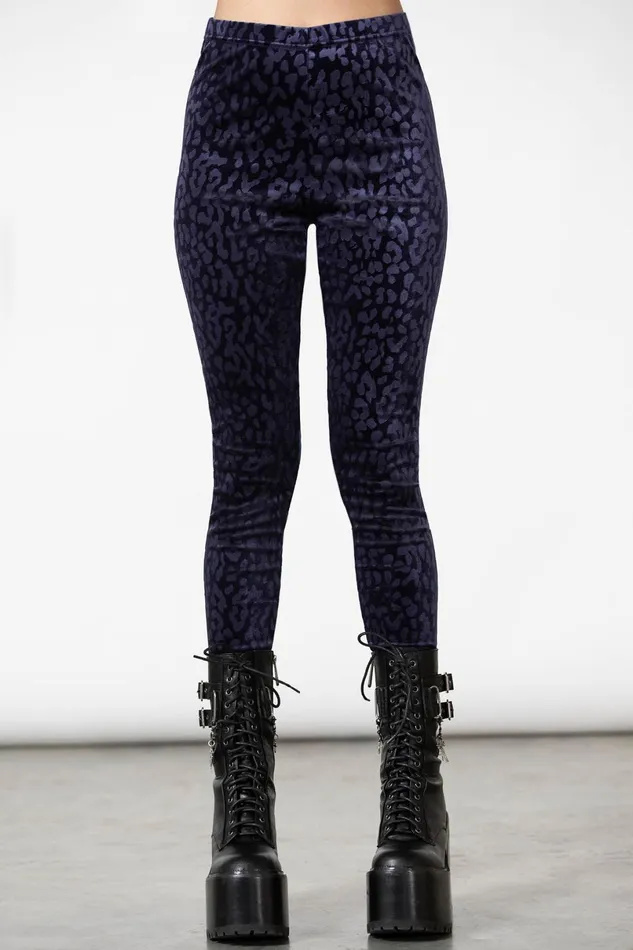 Killstar Velvet Women Caturday Leggings PLUM