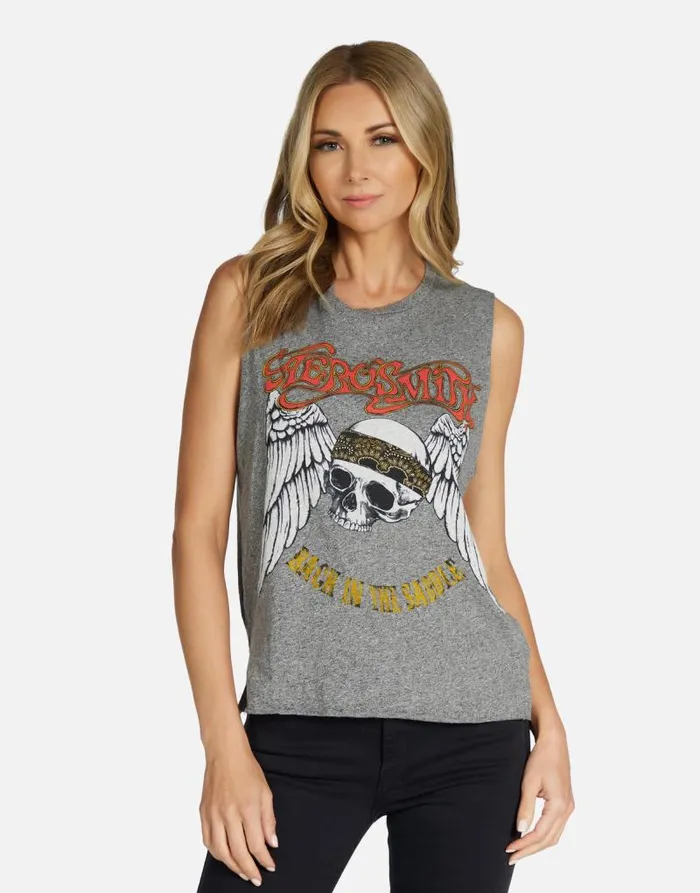Kinzington Aerosmith Skull Heather Grey Women Lauren Moshi Tanks