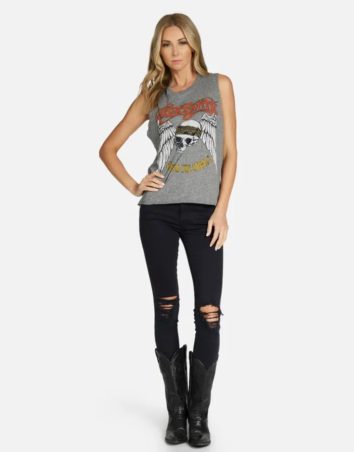 Kinzington Aerosmith Skull Heather Grey Women Lauren Moshi Tanks