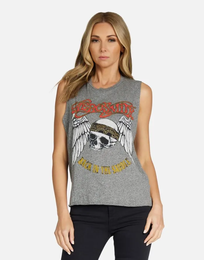 Kinzington Aerosmith Skull Heather Grey Women Lauren Moshi Tanks