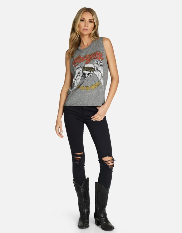 Kinzington Aerosmith Skull Heather Grey Women Lauren Moshi Tanks