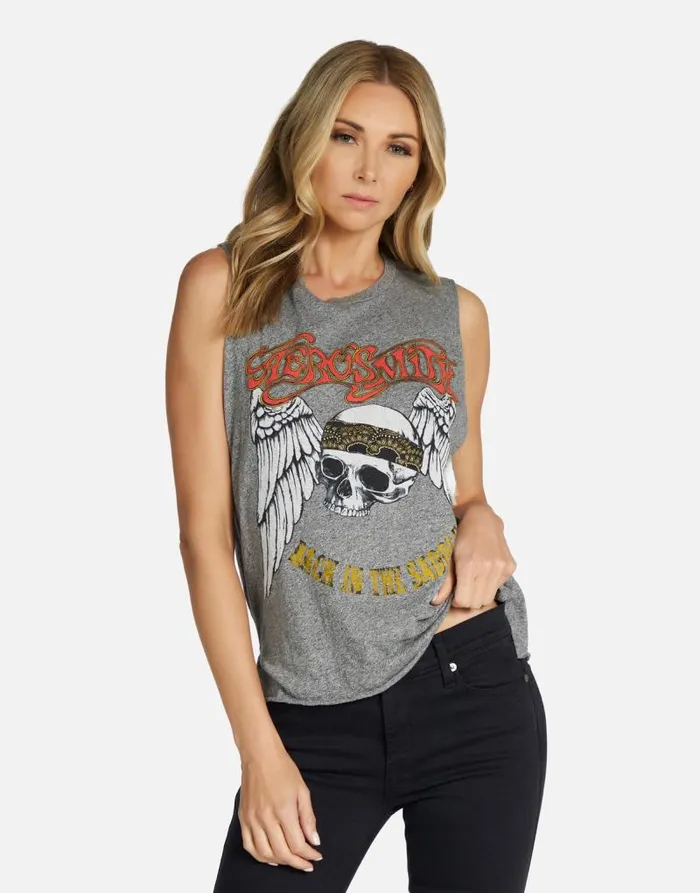 Kinzington Aerosmith Skull Heather Grey Women Lauren Moshi Tanks