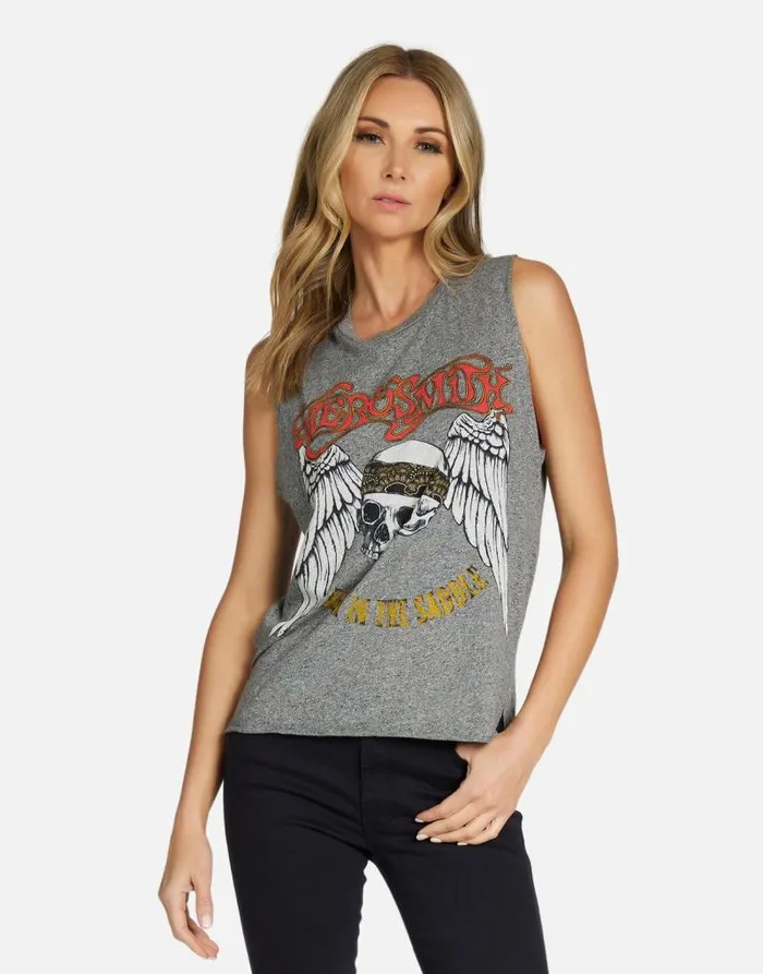 Kinzington Aerosmith Skull Heather Grey Women Lauren Moshi Tanks