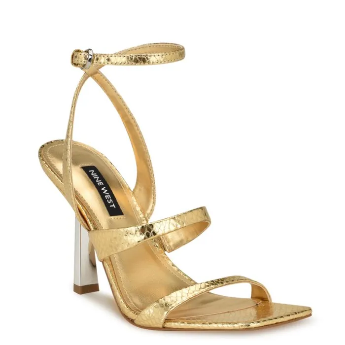 Kiya Ankle Strap Sandals Gold Snake Women Nine West Sandals Kiya Ankle Strap Sandals Gold Snake Women Nine West Sandals