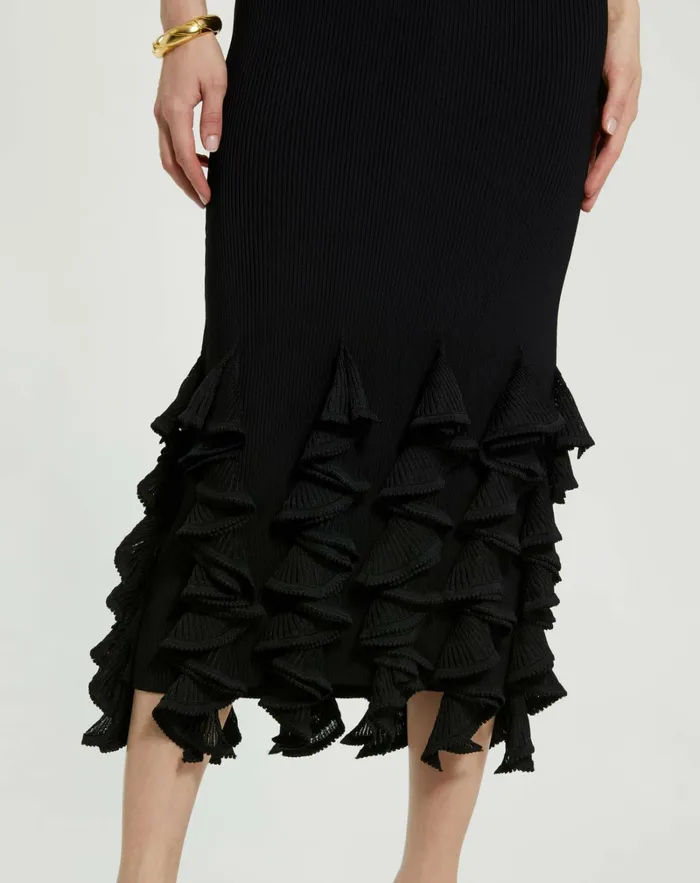 Knitwear Mac Duggal Women Rib Knit Sleeveless Midi Dress With Ruffle Hem Black